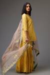 Kora_Yellow Silk Hand Crushed Short Kurta Set_at_Aza_Fashions