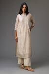 Kora_Pink Silk, Cotton, Chanderi Embroidery, Hand Block Printed Kurta Pant Set _Online_at_Aza_Fashions