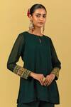 Ikshita Choudhary_Green Georgette, Tissue Embroidery Round Hand Cuff Sleeve Kurta Gharara Set _Online_at_Aza_Fashions