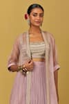 Shop_Ikshita Choudhary_Purple Organza, Crepe, Chanderi Silk Embroidery Open Neck Sheer Cape And Skirt Set _Online_at_Aza_Fashions