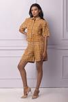 EK Katha_Yellow Cotton Linen Printed Batik Shorts_Online_at_Aza_Fashions