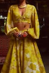 Buy_Ankita Dharman_Yellow Crepe Riya Lehenga And Balloon Sleeve Blouse Set_Online_at_Aza_Fashions
