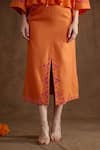 Shop_Nikasha_Orange Cotton, Silk, Rayon Beads Placement Embroidered Top And A-line Skirt Set _Online_at_Aza_Fashions