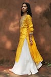 HOUSE OF PINK_Yellow Kurta And Dupatta Chanderi Bottom Self Cotton Embroidery Bandhani Set _Online_at_Aza_Fashions