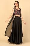 Shop_Two Sisters By Gyans_Black Satin Beads Asymmetric Border Embroidered Sheer Cape And Sharara Set _Online_at_Aza_Fashions