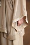Nikasha_Beige Rayon Beads, Embroidery V-neck Yoke Kaftan Top And Baggy Pant Set _at_Aza_Fashions