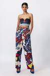 Buy_Saaksha & Kinni_Multi Color Satin Printed Abstract High Waist Trouser _Online_at_Aza_Fashions