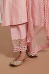 Label Mansi Nagdev_Pink Malai Chanderi Embroidery Mukaish Round Siddra Yoke Kurta Set _Online_at_Aza_Fashions