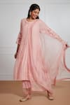 Shop_Label Mansi Nagdev_Pink Malai Chanderi Embroidery Mukaish Round Siddra Yoke Kurta Set _Online_at_Aza_Fashions