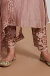 Label Mansi Nagdev_Brown Malai Chanderi Embroidery Mukaish Round Shiza Straight Kurta Set For Women_Online_at_Aza_Fashions