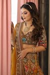 mehar_Brown Raw Silk Embroidery Geometric Sweetheart Floral Lehenga Set _Online_at_Aza_Fashions