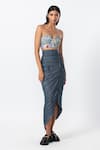 Saaksha & Kinni_Blue Denim Plain Micro Pleated Skirt _Online_at_Aza_Fashions