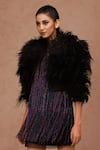 SHRIYA SOM_Black Tulle Embroidery Feathers Open Bolero Jacket  _Online_at_Aza_Fashions