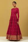 Ikshita Choudhary_Maroon Organza, Cotton Embroidery Round Neck Floral Anarkali With Dupatta _at_Aza_Fashions