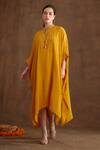 Nikasha_Yellow Viscose Crepe Mirror Yoke Embroidered Kaftan Dress_at_Aza_Fashions