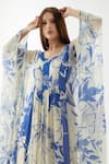 KoAi_Blue Chiffon Floral Round Pattern Kaftan _Online_at_Aza_Fashions