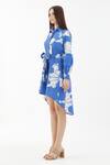 KoAi_Blue Poplin Cotton Floral Shirt Collar Pattern Dress _Online_at_Aza_Fashions