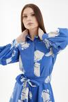 Buy_KoAi_Blue Poplin Cotton Floral Shirt Collar Pattern Dress _Online_at_Aza_Fashions