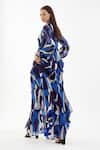 KoAi_Blue Chiffon Abstract V Neck Pattern Maxi Dress _Online_at_Aza_Fashions