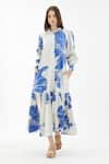 Buy_KoAi_Blue Poplin Cotton Floral Shirt Collar Pattern Dress _Online_at_Aza_Fashions