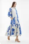 Shop_KoAi_Blue Poplin Cotton Floral Shirt Collar Pattern Dress _Online_at_Aza_Fashions