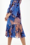 Shop_KoAi_Blue Chiffon Floral Bow Tie Collar Flounce Hem Dress _Online_at_Aza_Fashions