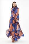 Buy_KoAi_Blue Chiffon Floral Pattern Tiered Dress_Online_at_Aza_Fashions