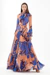 Shop_KoAi_Blue Chiffon Floral Pattern Tiered Dress_Online_at_Aza_Fashions