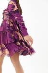 Koai_Purple Chiffon Floral Round Short Layered Dress_Online_at_Aza_Fashions