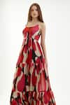 Shop_Koai_Multi Color Chiffon Abstract Round Flared Tiered Dress _Online_at_Aza_Fashions