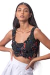 Buy_AK-OK_Black Cotton Lycra Embroidery Beads Scoop Neck Abstract Crop Top  _Online_at_Aza_Fashions