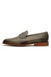dapper Shoes_Green Handcrafted Crocodile Pattern Penny Loafers _at_Aza_Fashions