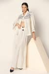 Two Sisters By Gyans_White Cotton Embroidery Collared Shirt And Wide Leg Pant Set _at_Aza_Fashions