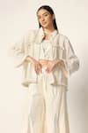 Two Sisters By Gyans_Off White Cotton Woven Thread Jacket Collar And Pant Set _at_Aza_Fashions