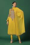 Two Sisters By Gyans_Yellow Kurta And Dupatta Georgette Embroidery Aari Work Round Yoke Set _Online_at_Aza_Fashions