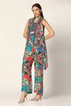 Shop_Two Sisters By Gyans_Blue Crepe Open , Square Flower Print Jacket And Pant Set _Online_at_Aza_Fashions