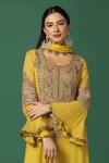Shop_Two Sisters By Gyans_Yellow Kurta And Dupatta Georgette Embroidery Aari Work Round Yoke Set _Online_at_Aza_Fashions