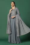 Two Sisters By Gyans_Grey Georgette Embroidery, Sequins Round Floral Bodice Anarkali With Dupatta _Online_at_Aza_Fashions