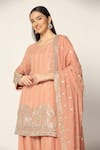 Two Sisters By Gyans_Pink Georgette Sequins, Zari Mandarin Collar Embroidered Kurta Sharara Set _Online_at_Aza_Fashions