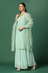 Shop_Two Sisters By Gyans_Green Georgette, Organza Embroidery, Sequins Round Resham Kurta Sharara Set _Online_at_Aza_Fashions