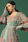 Two Sisters By Gyans_Green Chiffon Embroidery Gota And Zari Work Wide V Anarkali _at_Aza_Fashions