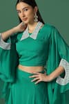 Buy_Two Sisters By Gyans_Green Crop Top And Skirt- Georgette Embroidery Pearls & Sleeve Organza Cape & Set _Online_at_Aza_Fashions