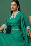 Shop_Two Sisters By Gyans_Green Crop Top And Skirt- Georgette Embroidery Pearls & Sleeve Organza Cape & Set _Online_at_Aza_Fashions