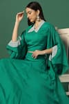 Two Sisters By Gyans_Green Crop Top And Skirt- Georgette Embroidery Pearls & Sleeve Organza Cape & Set _at_Aza_Fashions