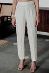 GG by Asha Gautam_White Brocade Handwoven Crop Corset Jacket And Pant Set_Online_at_Aza_Fashions
