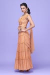 Raasa_Orange Georgette Printed Floral Sweetheart Neck Pre-draped Saree With Blouse _Online_at_Aza_Fashions