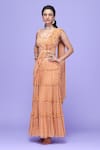 Buy_Raasa_Orange Georgette Printed Floral Sweetheart Neck Pre-draped Saree With Blouse _Online_at_Aza_Fashions