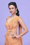 Raasa_Orange Georgette Printed Floral Sweetheart Neck Pre-draped Saree With Blouse _at_Aza_Fashions