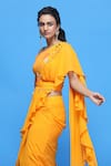 Raasa_Orange Georgette Embroidery Sequin Pre-draped Saree With Blouse_at_Aza_Fashions