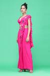 Raasa_Pink Crepe, Georgette Sequin Crystal Embroidered Pre-draped Saree With Blouse _Online_at_Aza_Fashions